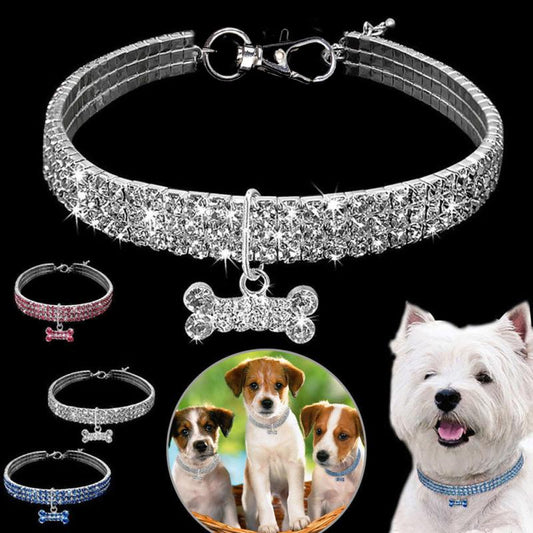 Bling hundhalsband med strass – kristallhalsband för valp, chihuahua samt små och medelstora hundar & katter
