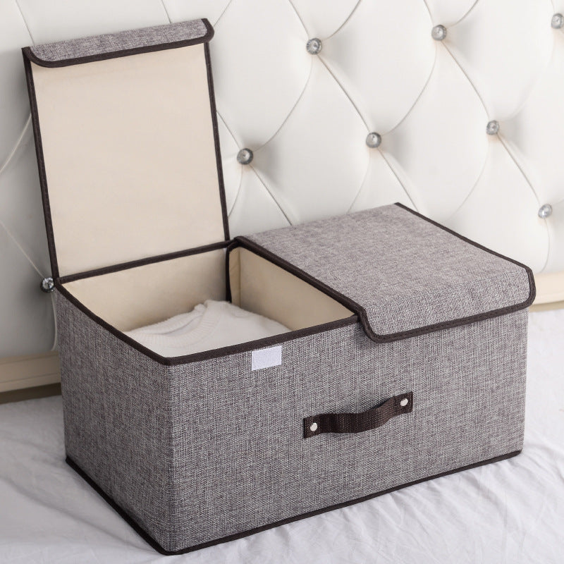 Elegant förvaringslåda i bomull och linne – dubbellock och vikbar design