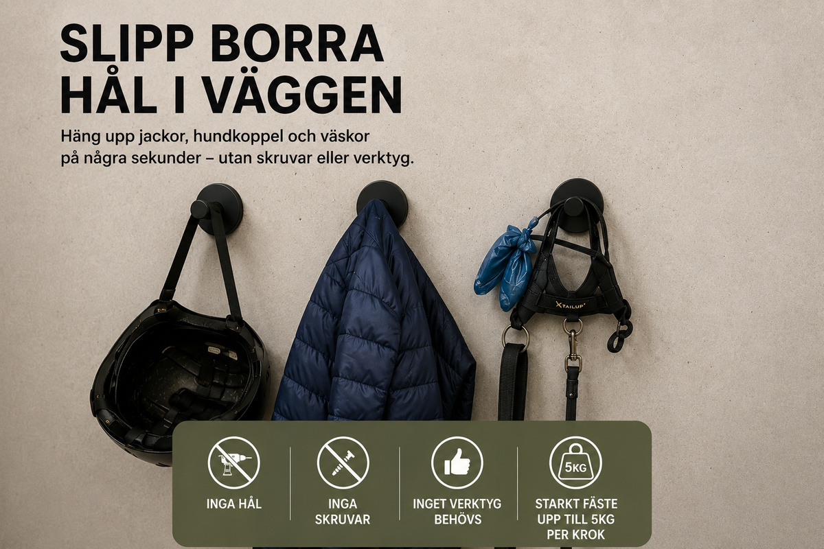 Vakuumkrok utan borrning – 2-pack (Svart, Guld, Silver & mer)