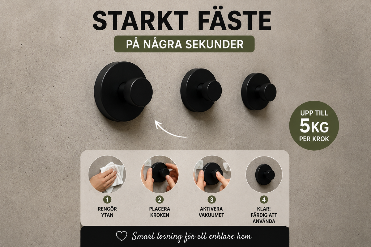 Vakuumkrok utan borrning – 2-pack (Svart, Guld, Silver & mer)